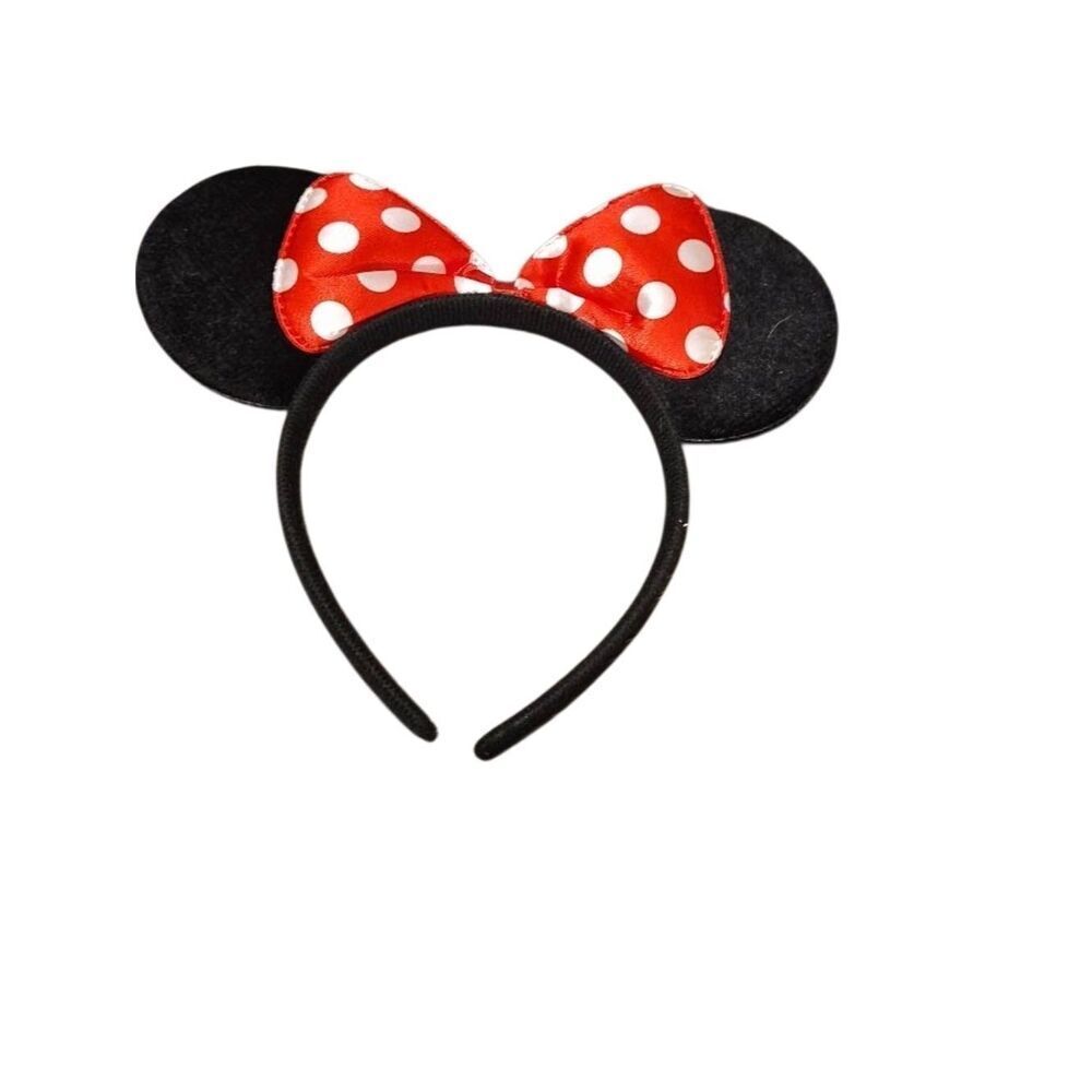 Kids Black Minnie Mouse Style Headband with Red Polka Dot Bow